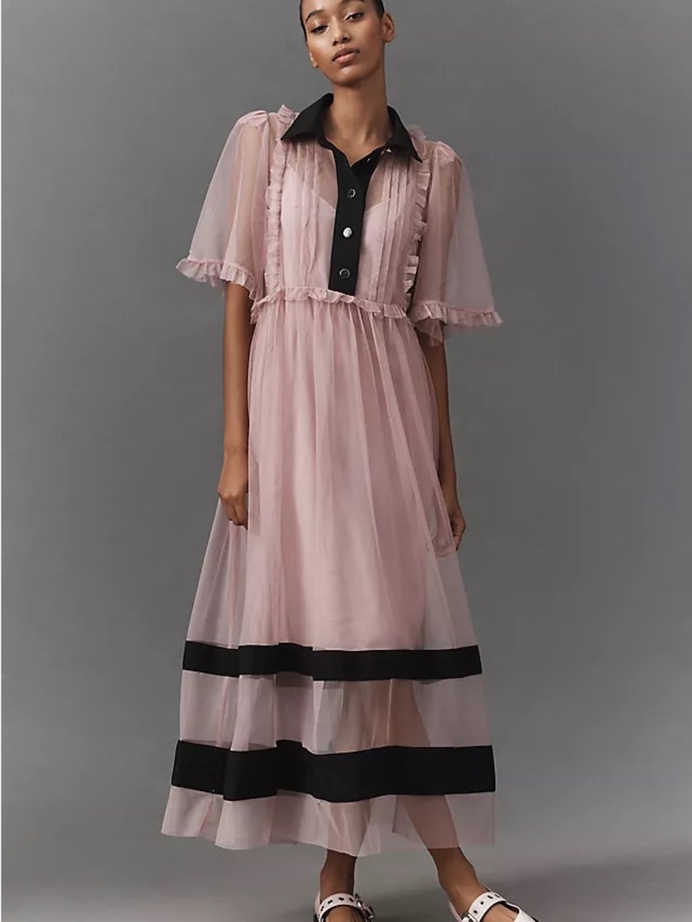 Anthropologie Blush Pink Maxi Dress with Black Trim
